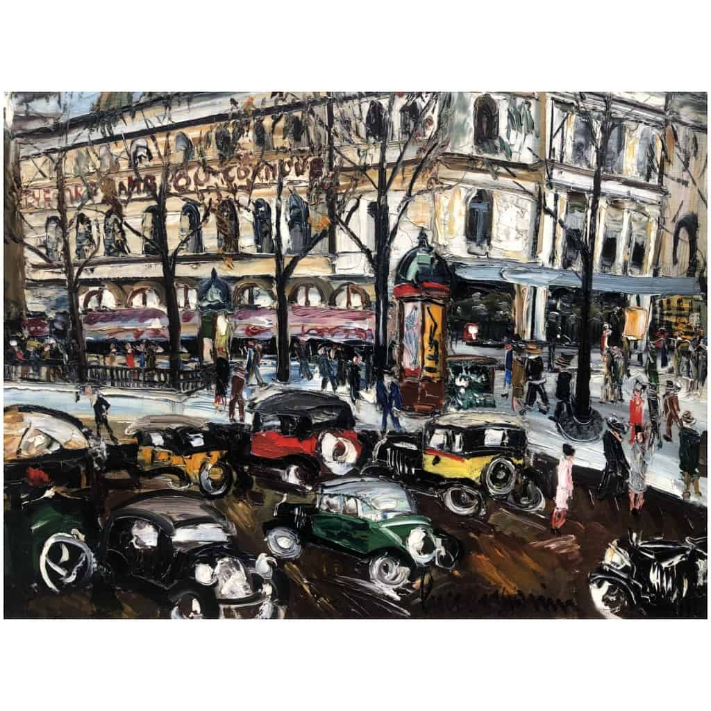 GENIN Lucien Paris animation at the Théâtre de l'Ambigu, Boulevard du Temple Oil canvas signed Certificate 8