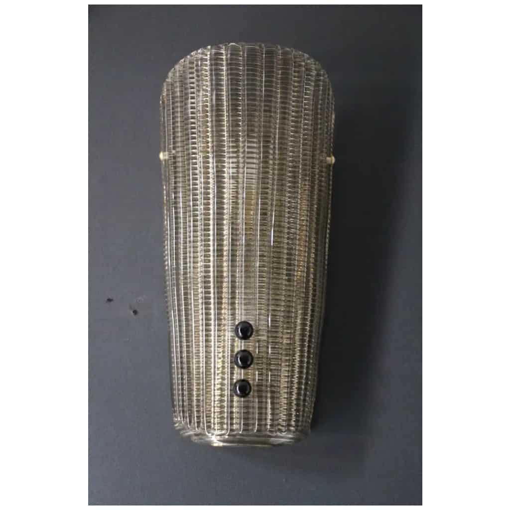 Paire d’appliques en verre de Murano fumé texturé avec petites perles 18