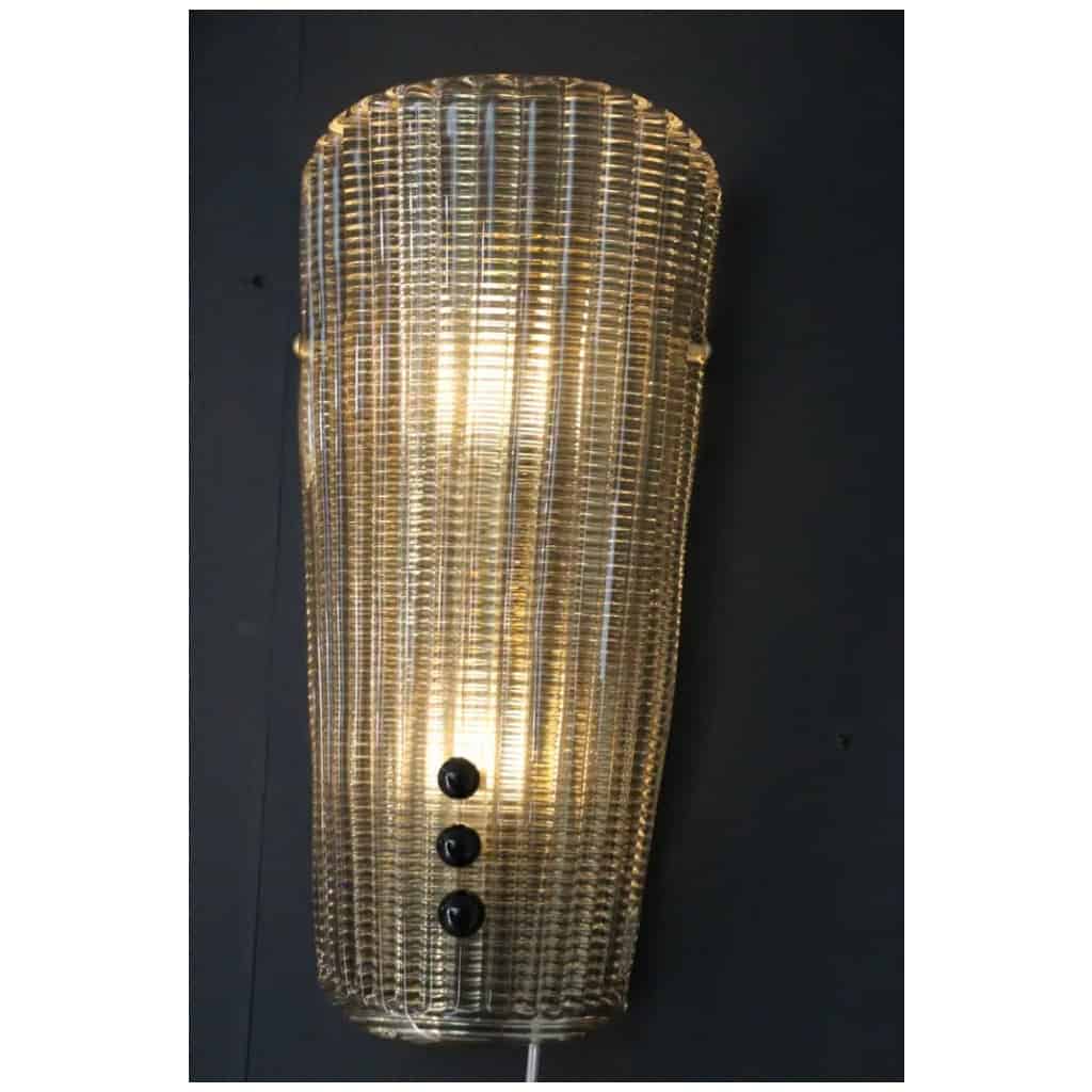 Pair of textured smoked Murano glass sconces with small beads 13