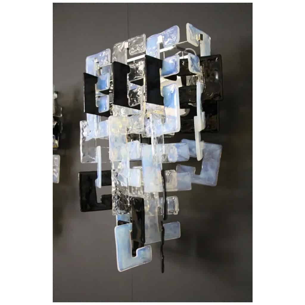 Mazzega Long interlocking wall lights in opalescent, crystal and black glass 8