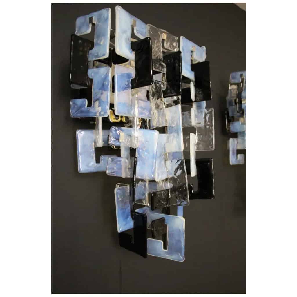 Mazzega Long interlocking wall lights in opalescent, crystal and black glass 7