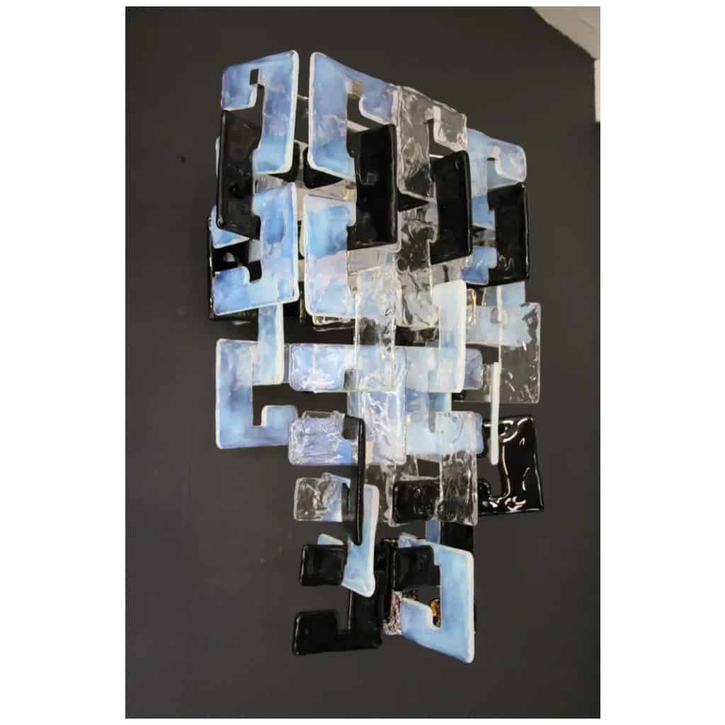 Mazzega Long interlocking wall lights in opalescent, crystal and black glass 6