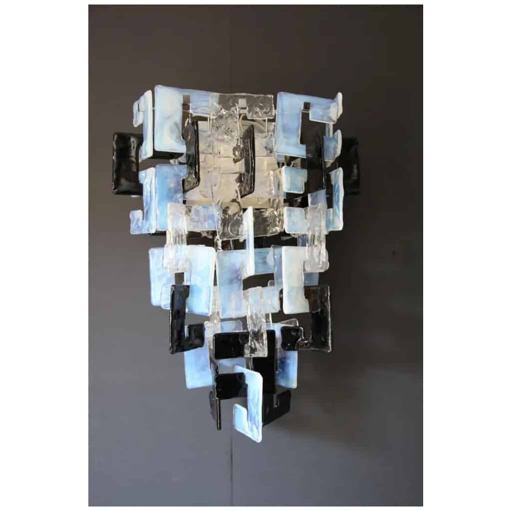 Mazzega Long interlocking wall lights in opalescent, crystal and black glass 5