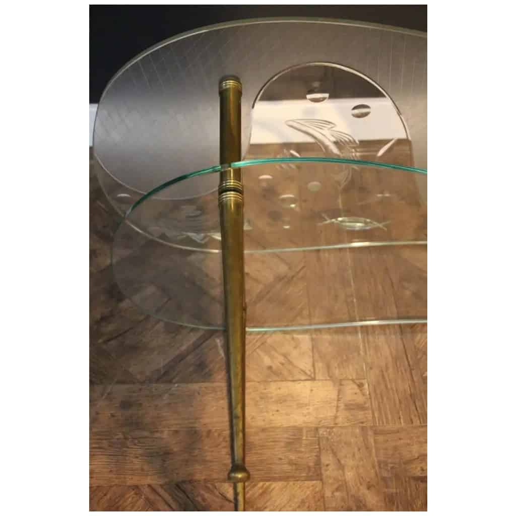 Mid-Century Etched Clear Glass Coffee Table 4