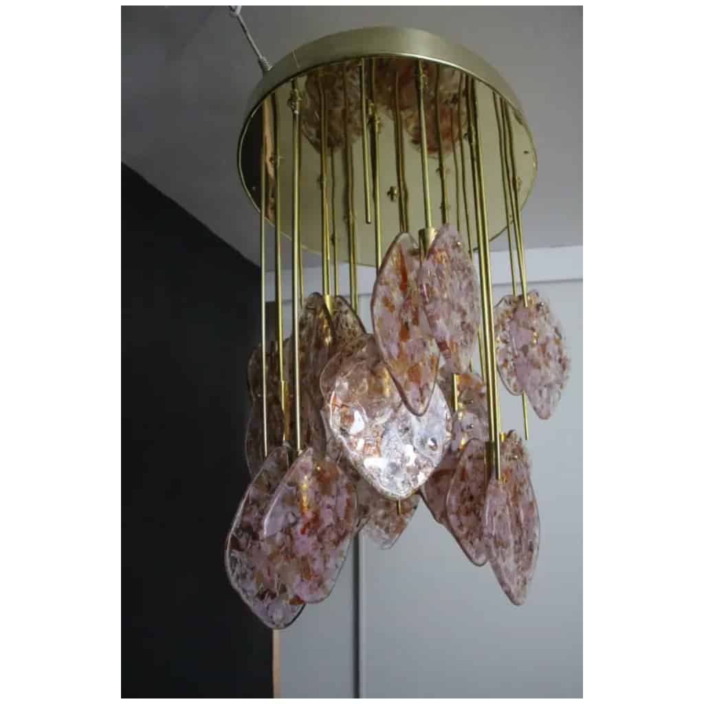 Lustre italien ovale moderne du milieu du siècle en laiton et verre rose 8