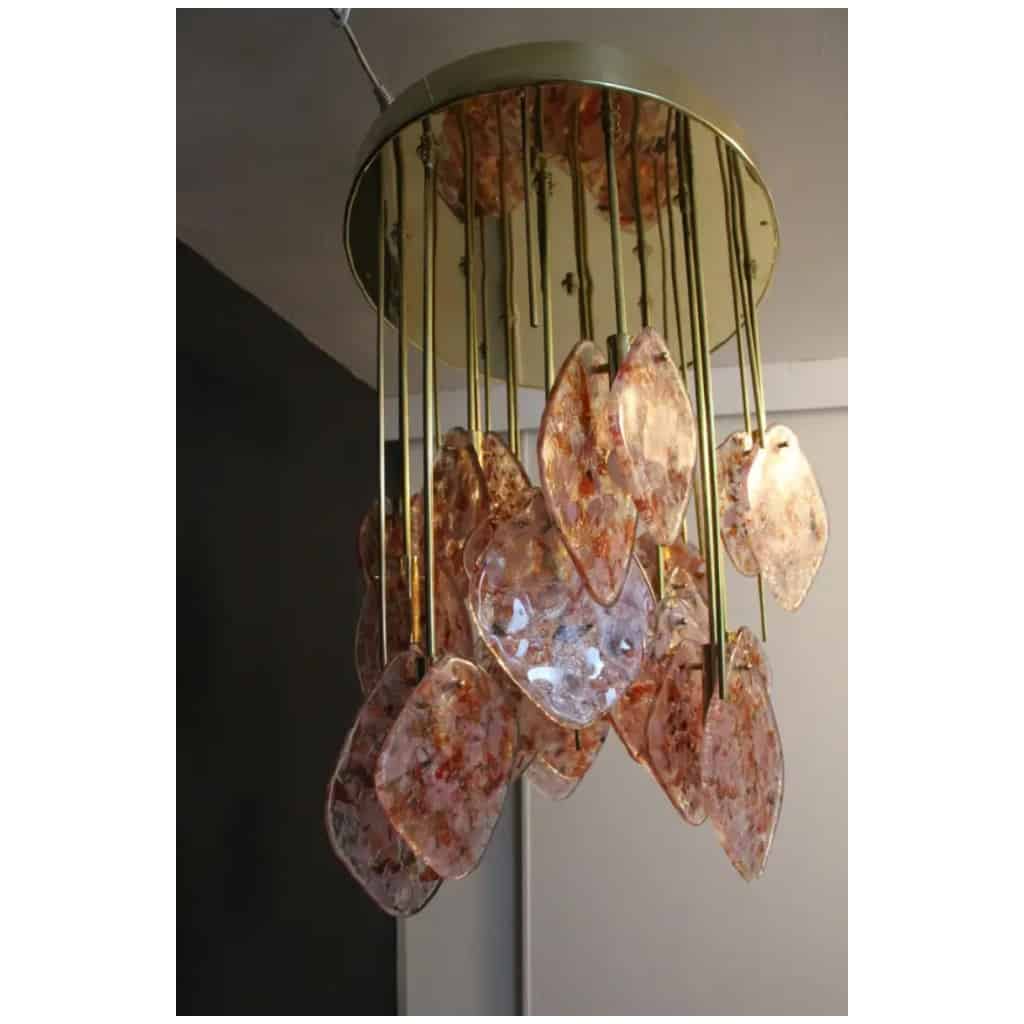 Mid-Century Modern Italian Oval Chandelier in Brass and Pink Glass 11