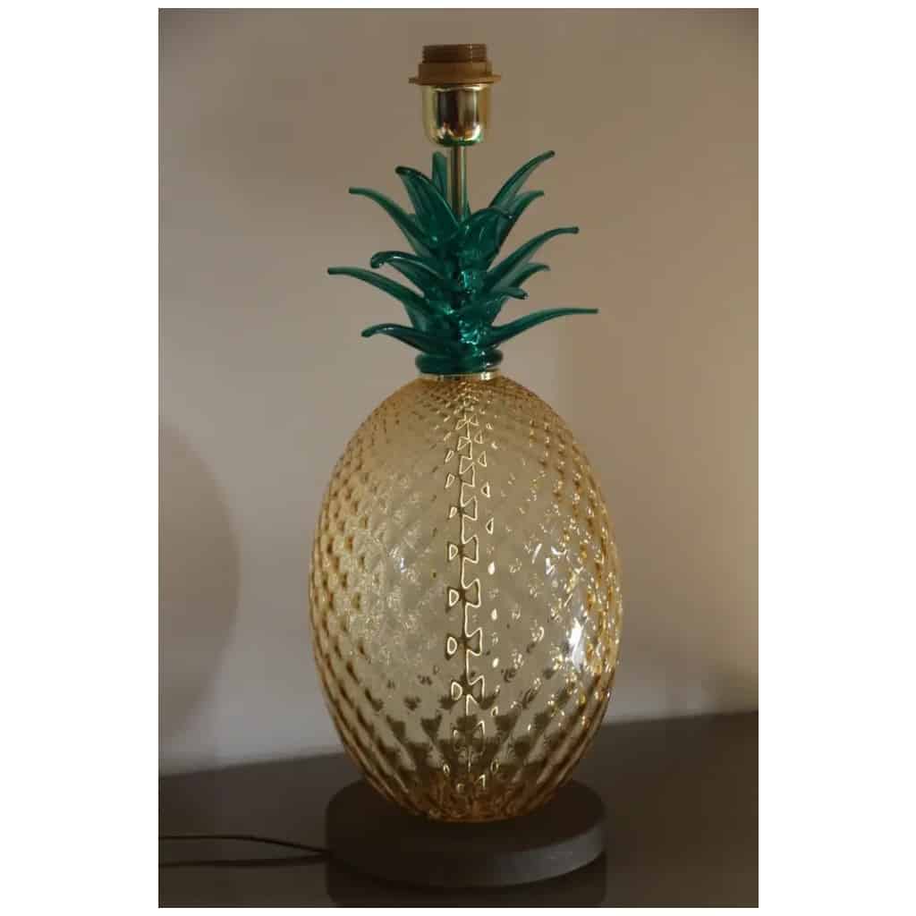 Pair of pineapple table lamps in Murano glass in emerald green and amber color 16