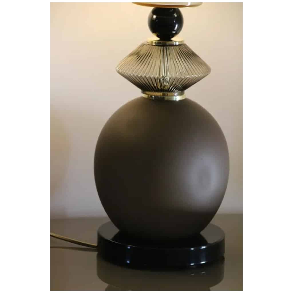Paire de lampes de table en verre de Murano beige et brun fumé 12