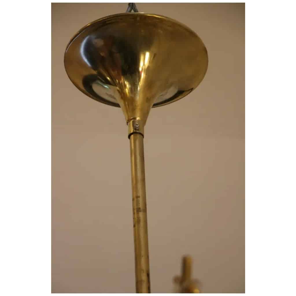 Lustre Spoutnik extra large en laiton et fleurs en cristal transparent 21