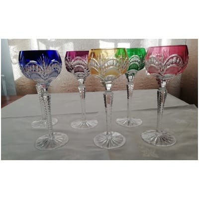 6 exceptional large ROEMER colored crystal glasses