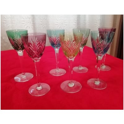 7 LARGE COLORED ROEMER GLASSES