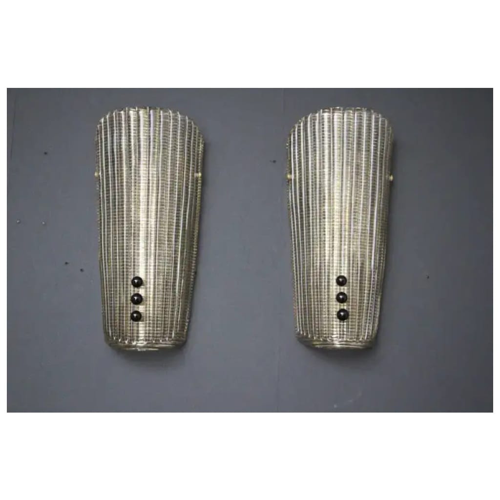 Pair of textured smoked Murano glass sconces with small beads 4
