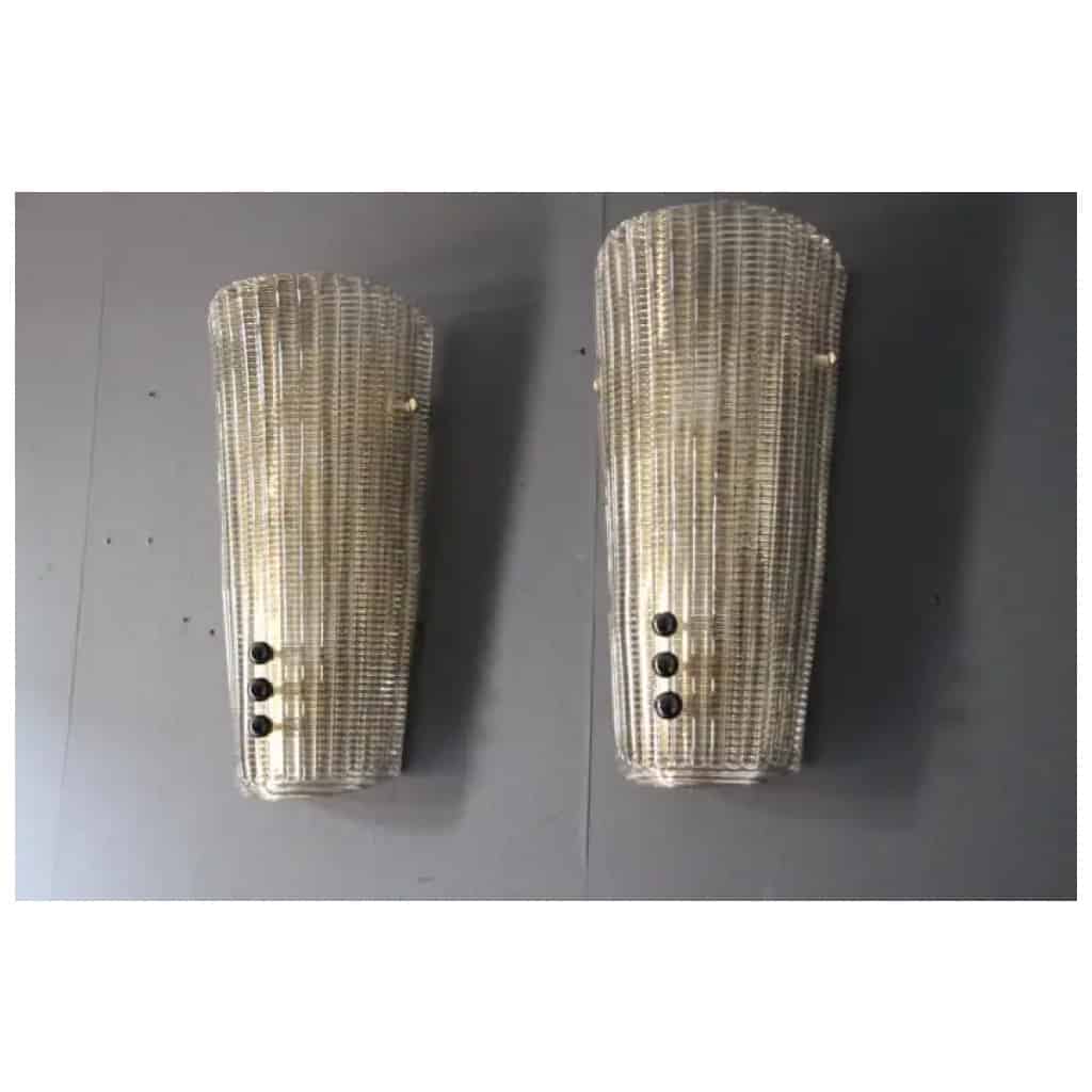 Pair of textured smoked Murano glass sconces with small beads 5