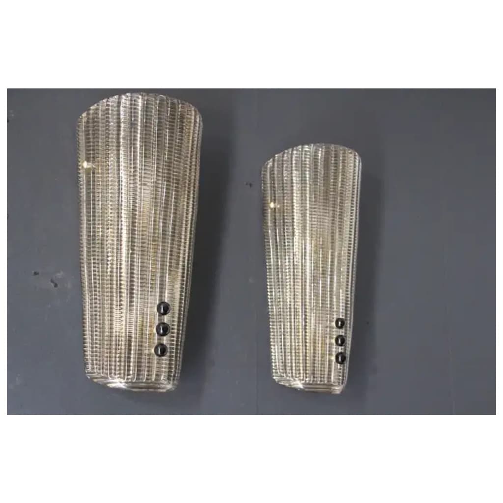 Paire d’appliques en verre de Murano fumé texturé avec petites perles 6
