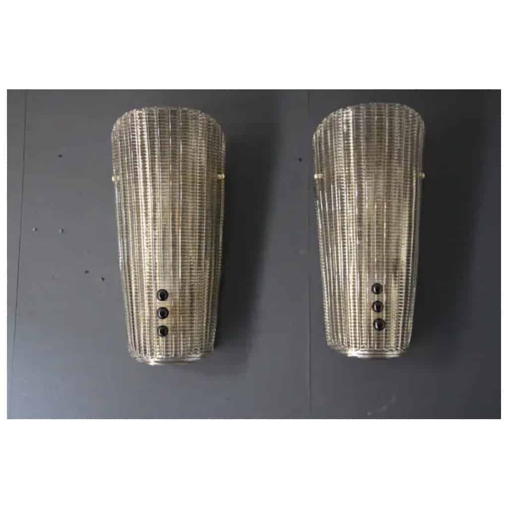 Pair of textured smoked Murano glass sconces with small beads 7