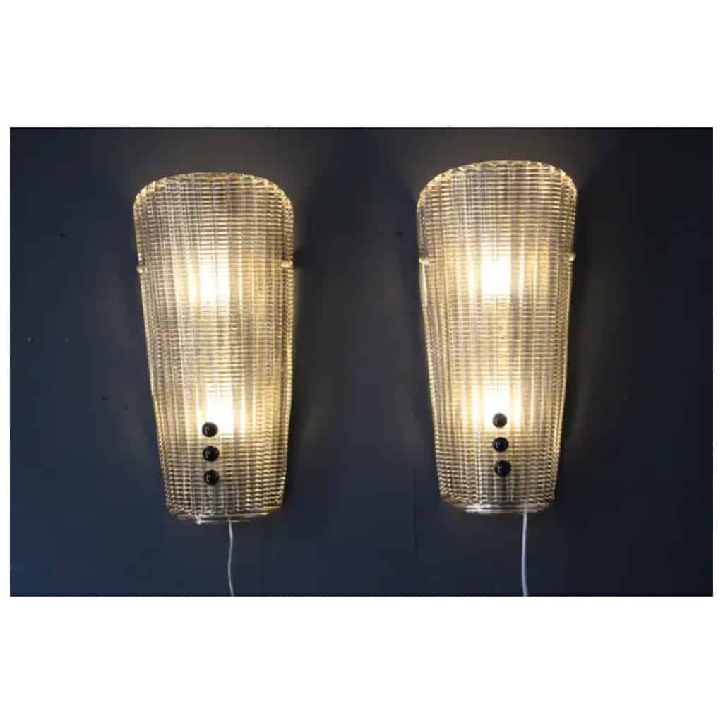 Pair of textured smoked Murano glass sconces with small beads 8