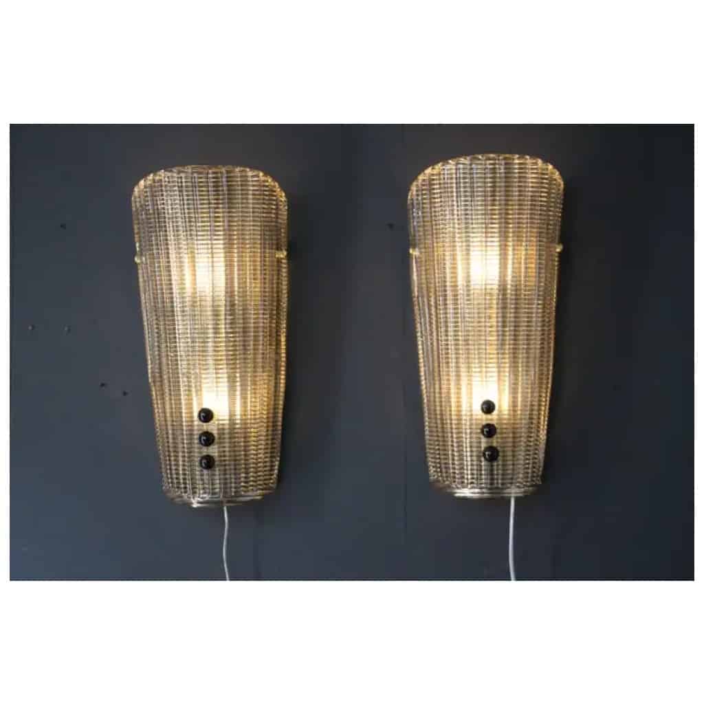 Pair of textured smoked Murano glass sconces with small beads 9