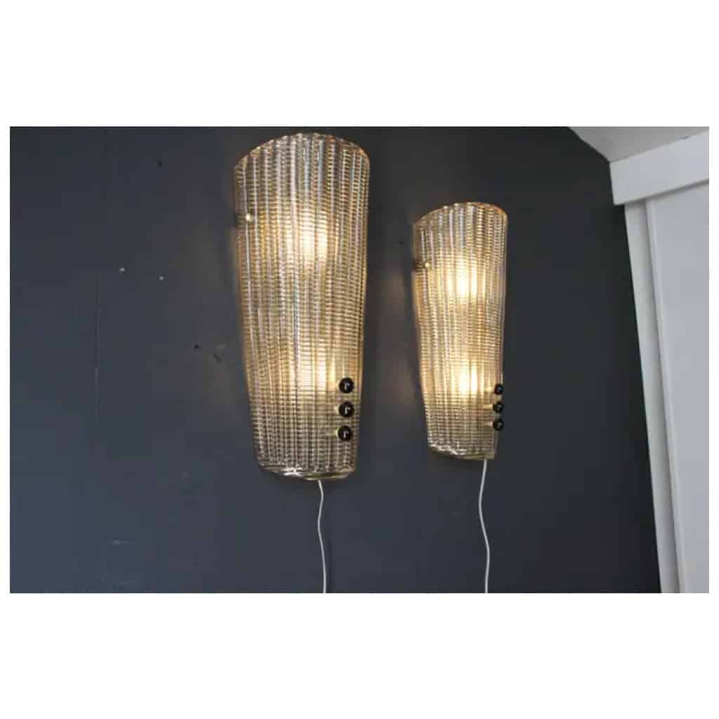 Pair of textured smoked Murano glass sconces with small beads 11
