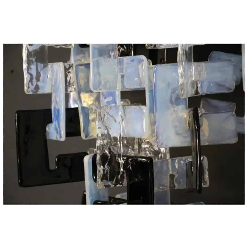 Mazzega Long interlocking wall lights in opalescent, crystal and black glass 16