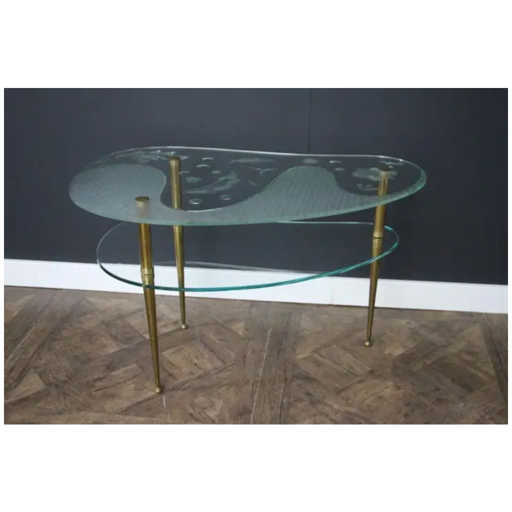 Mid-Century Etched Clear Glass Coffee Table 5