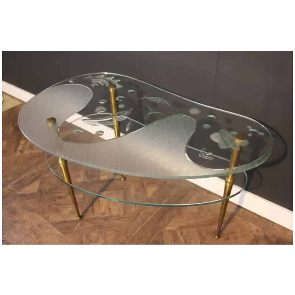 Mid-Century Etched Clear Glass Coffee Table 6