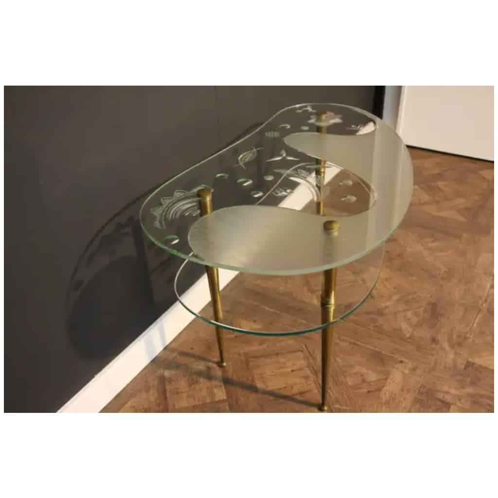 Mid-Century Etched Clear Glass Coffee Table 7