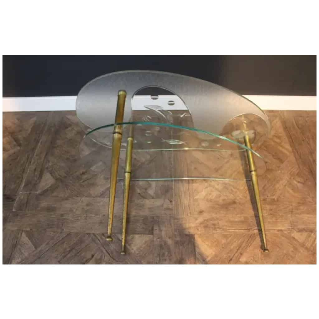 Mid-Century Etched Clear Glass Coffee Table 10