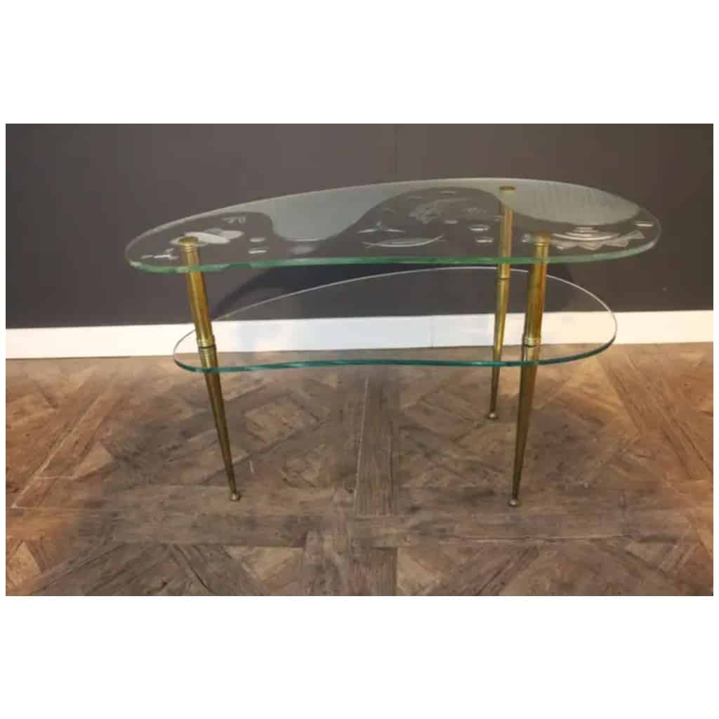 Mid-Century Etched Clear Glass Coffee Table 14