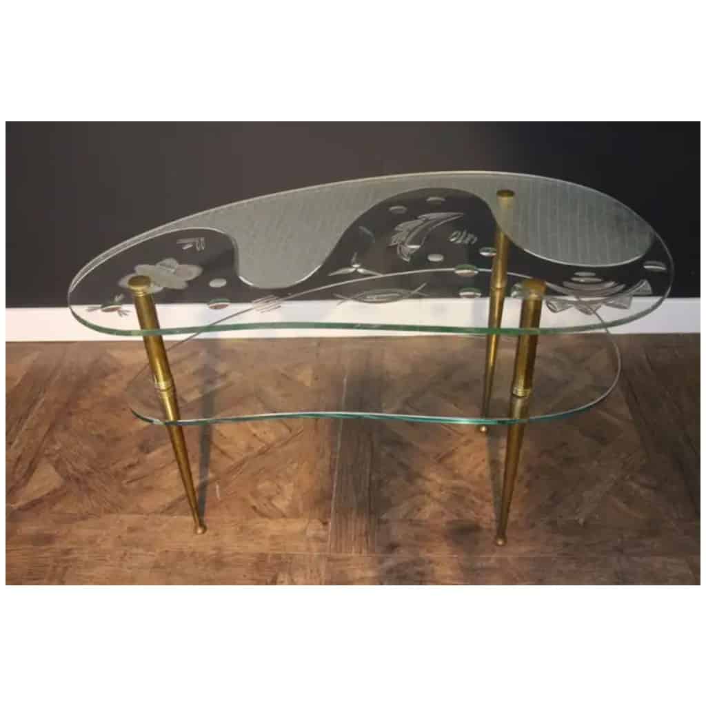 Mid-Century Etched Clear Glass Coffee Table 15