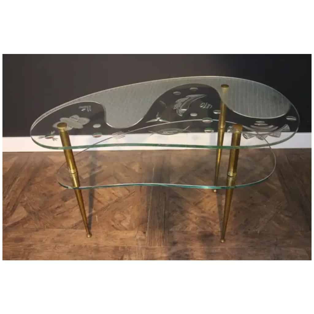Mid-Century Etched Clear Glass Coffee Table 16