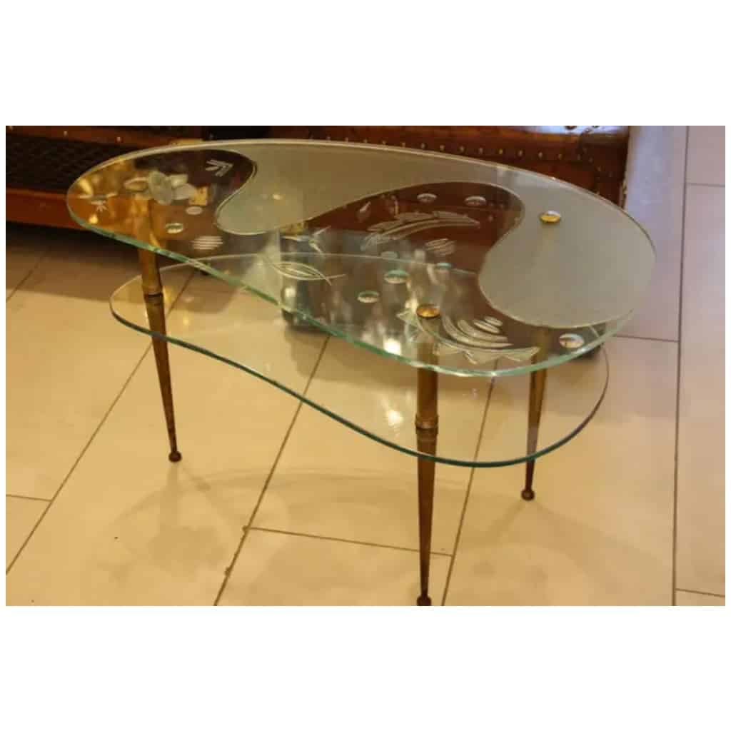 Mid-Century Etched Clear Glass Coffee Table 18