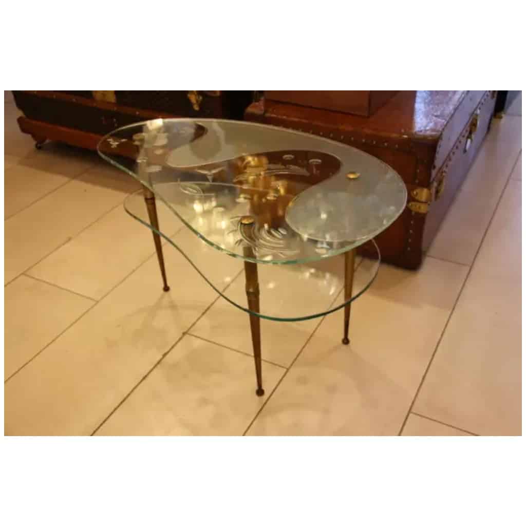 Mid-Century Etched Clear Glass Coffee Table 19
