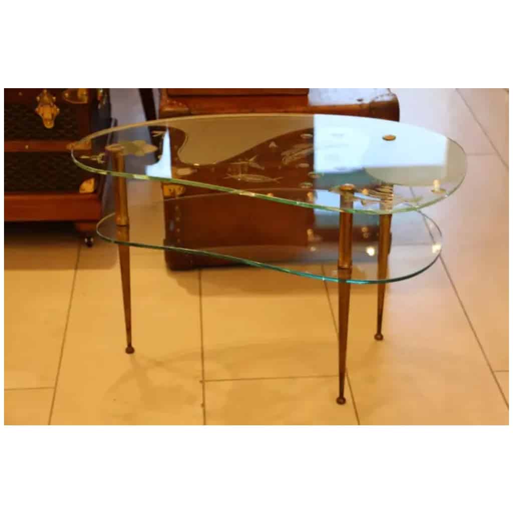 Mid-Century Etched Clear Glass Coffee Table 20