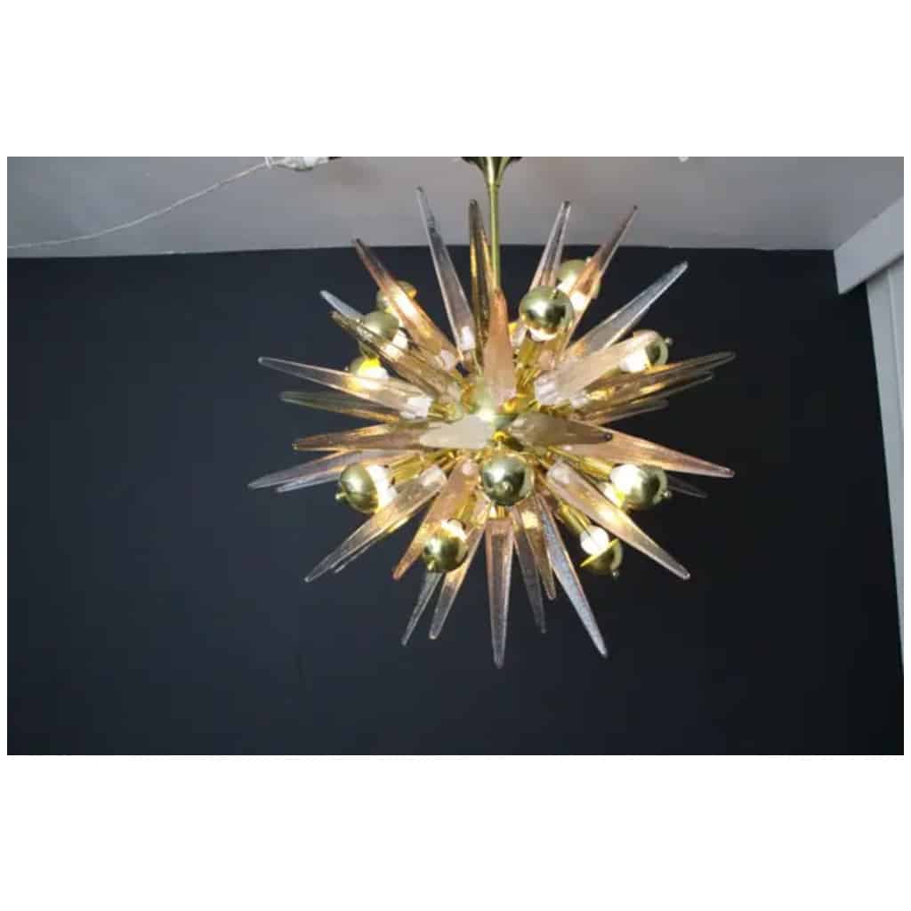 Lustre Sputnik avec Pointes en Cristal Murano Rose, Fumé et Transparent 13