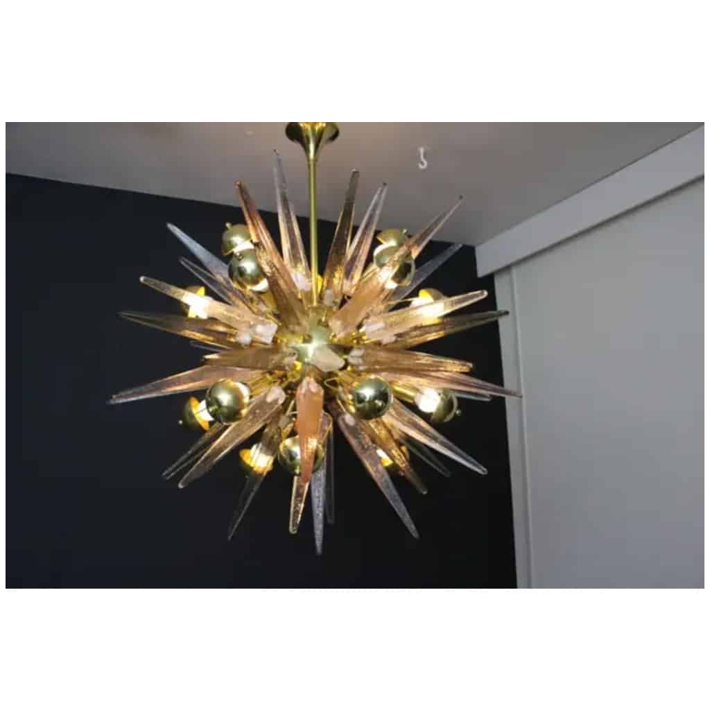 Lustre Sputnik avec Pointes en Cristal Murano Rose, Fumé et Transparent 14