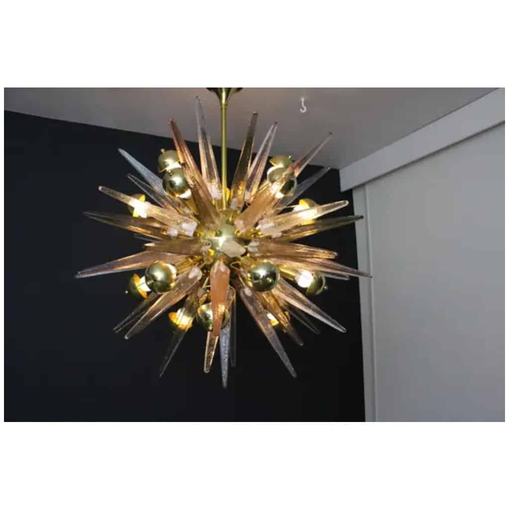 Lustre Sputnik avec Pointes en Cristal Murano Rose, Fumé et Transparent 15