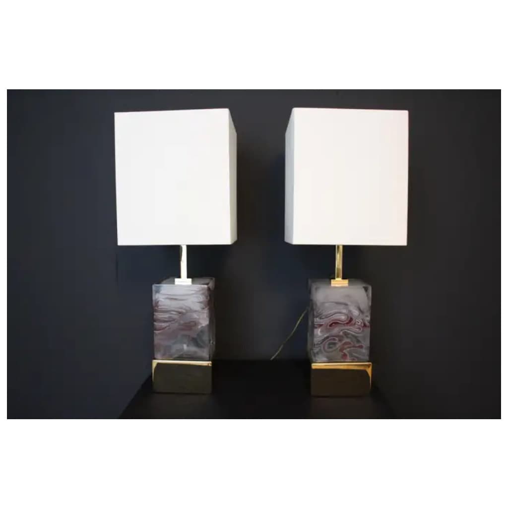 Pair of Table Lamps in Solid Murano Glass Block 7