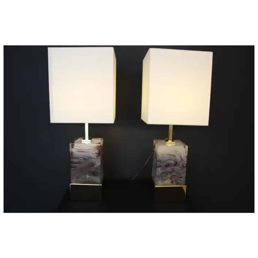 Pair of Table Lamps in Solid Murano Glass Block 4