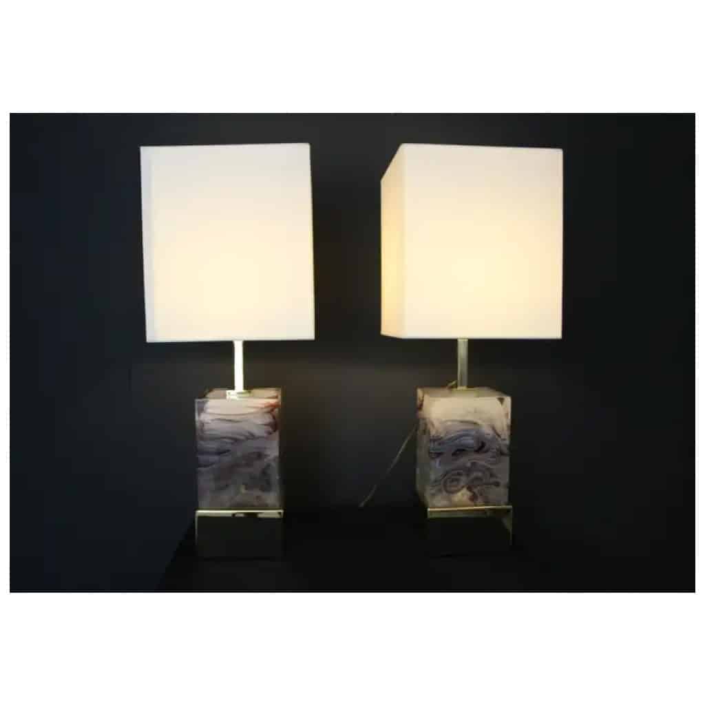 Pair of Table Lamps in Solid Murano Glass Block 5