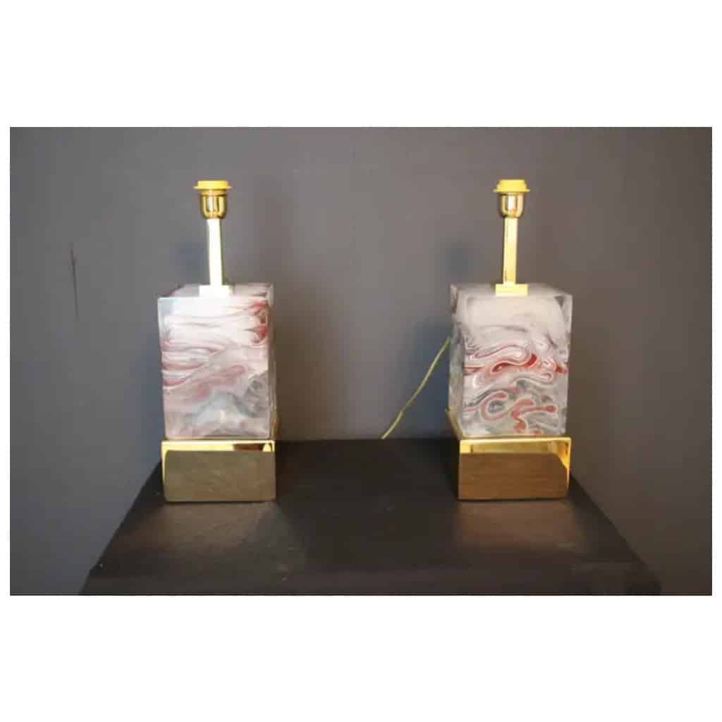 Pair of Table Lamps in Solid Murano Glass Block 13