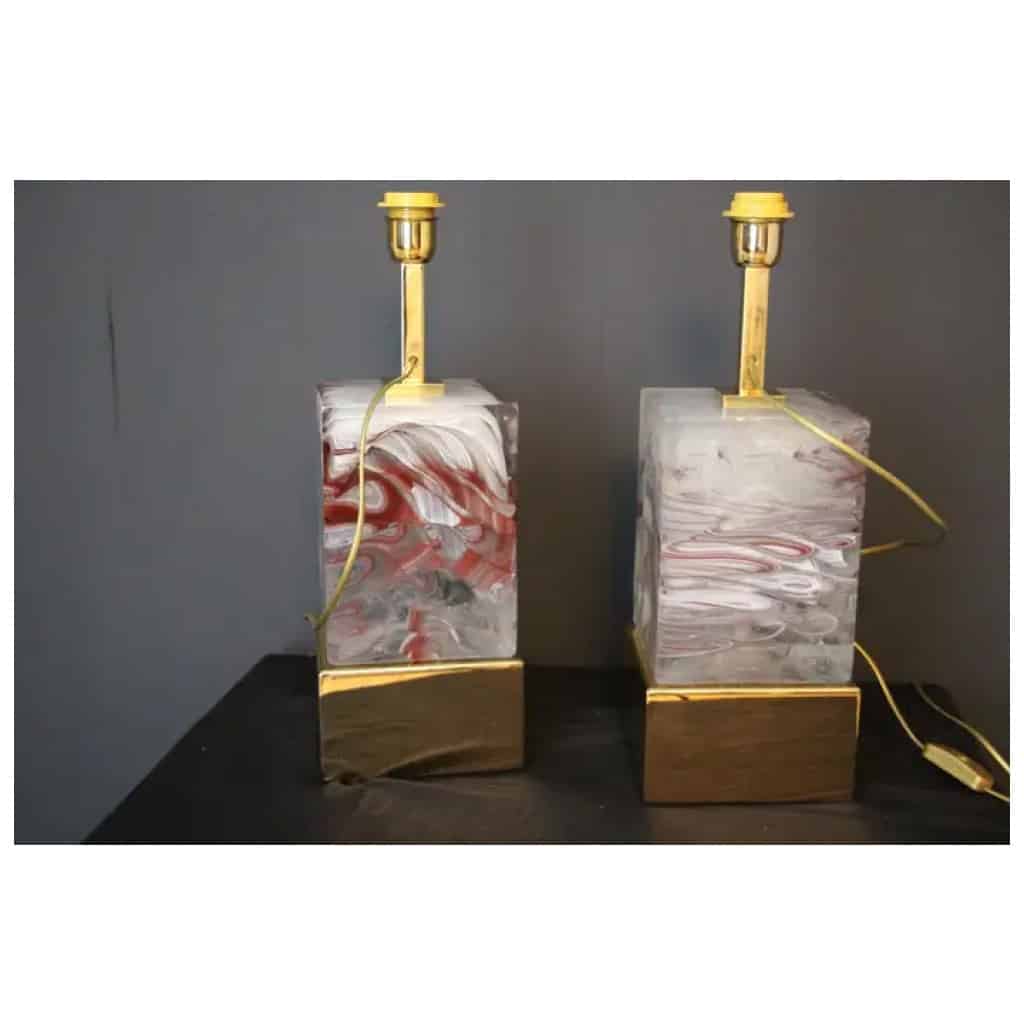 Pair of Table Lamps in Solid Murano Glass Block 12