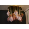 Lustre italien ovale moderne du milieu du siècle en laiton et verre rose 32