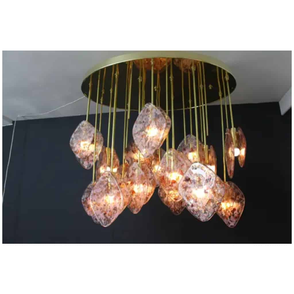 Mid-Century Modern Italian Oval Chandelier in Brass and Pink Glass 14