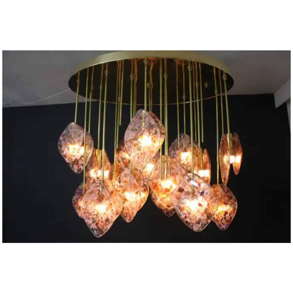 Mid-Century Modern Italian Oval Chandelier in Brass and Pink Glass 13