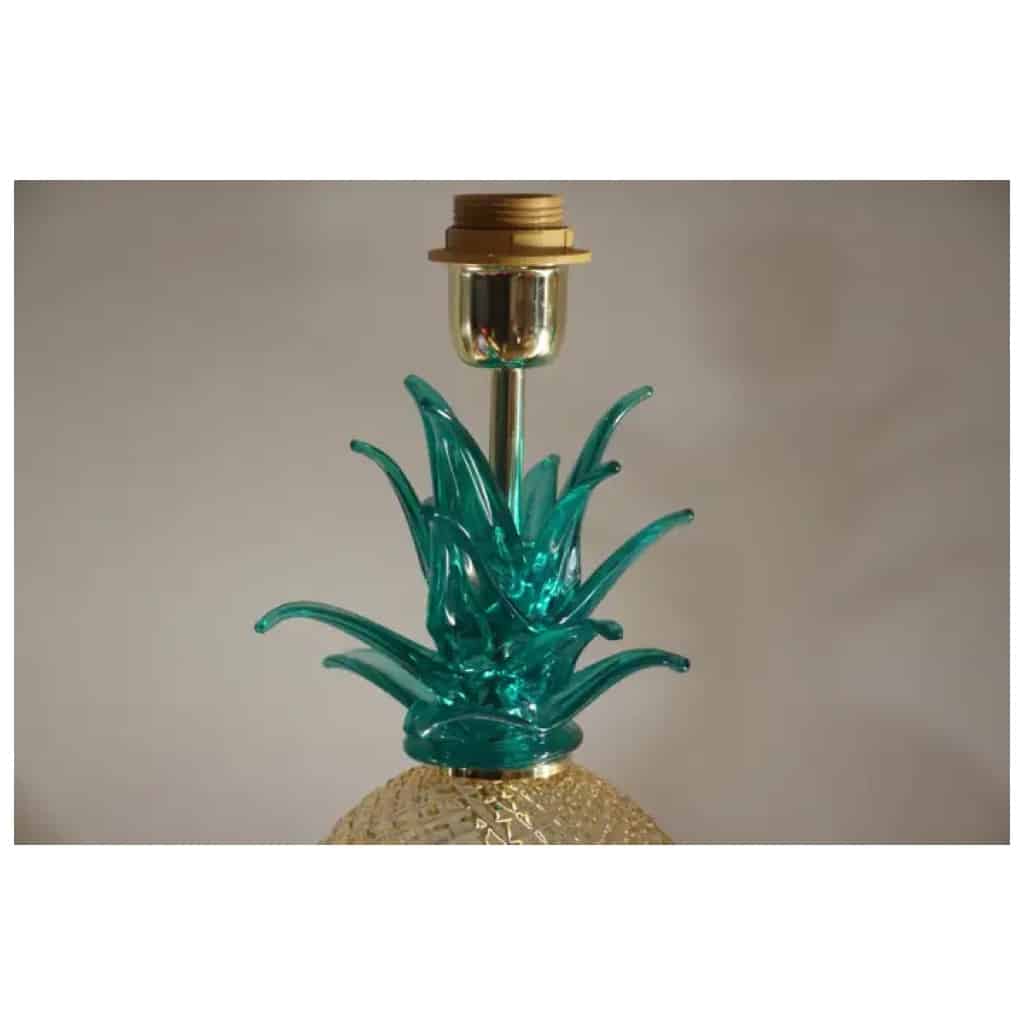 Paire de lampes de table ananas en verre de Murano de couleur vert émeraude et ambre 6
