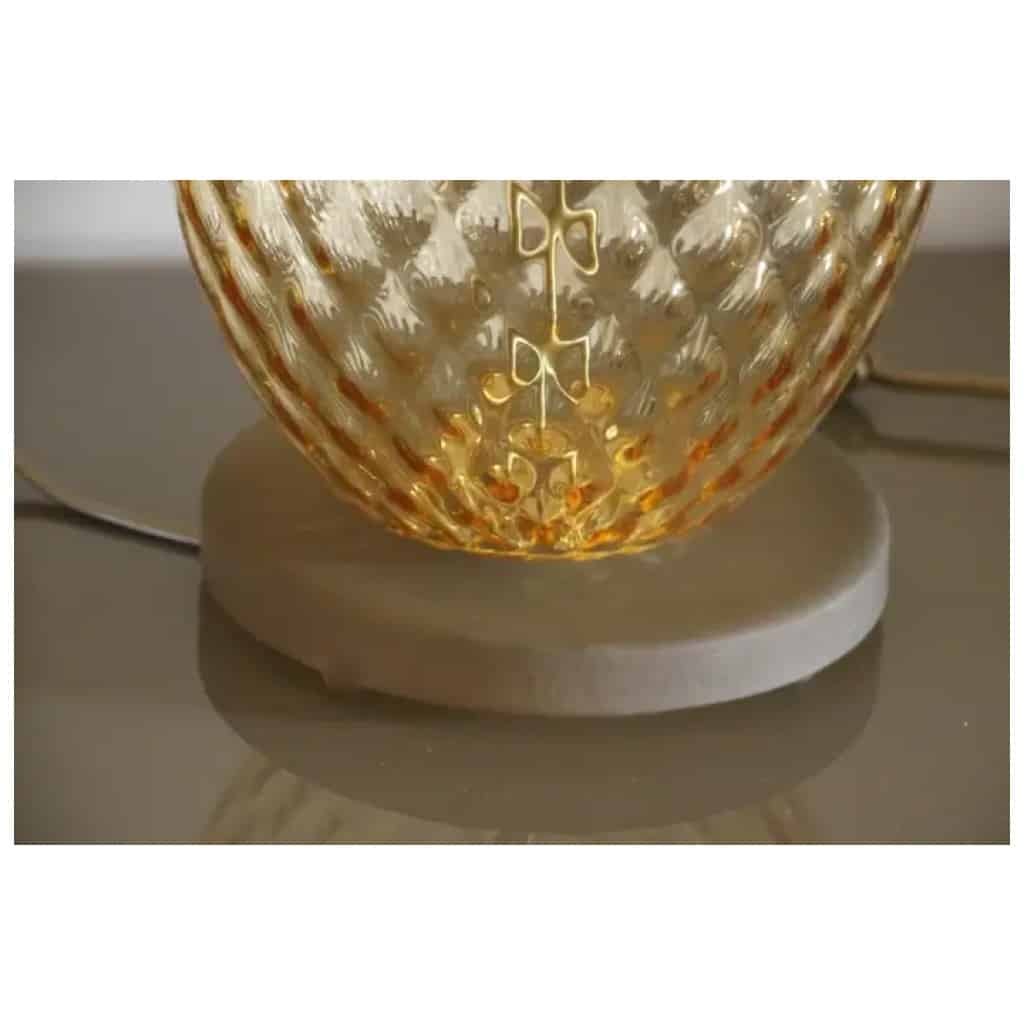 Paire de lampes de table ananas en verre de Murano de couleur vert émeraude et ambre 7