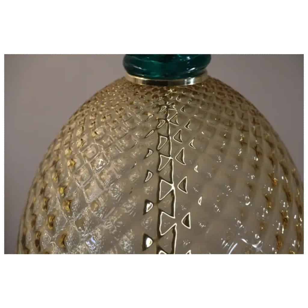 Paire de lampes de table ananas en verre de Murano de couleur vert émeraude et ambre 12