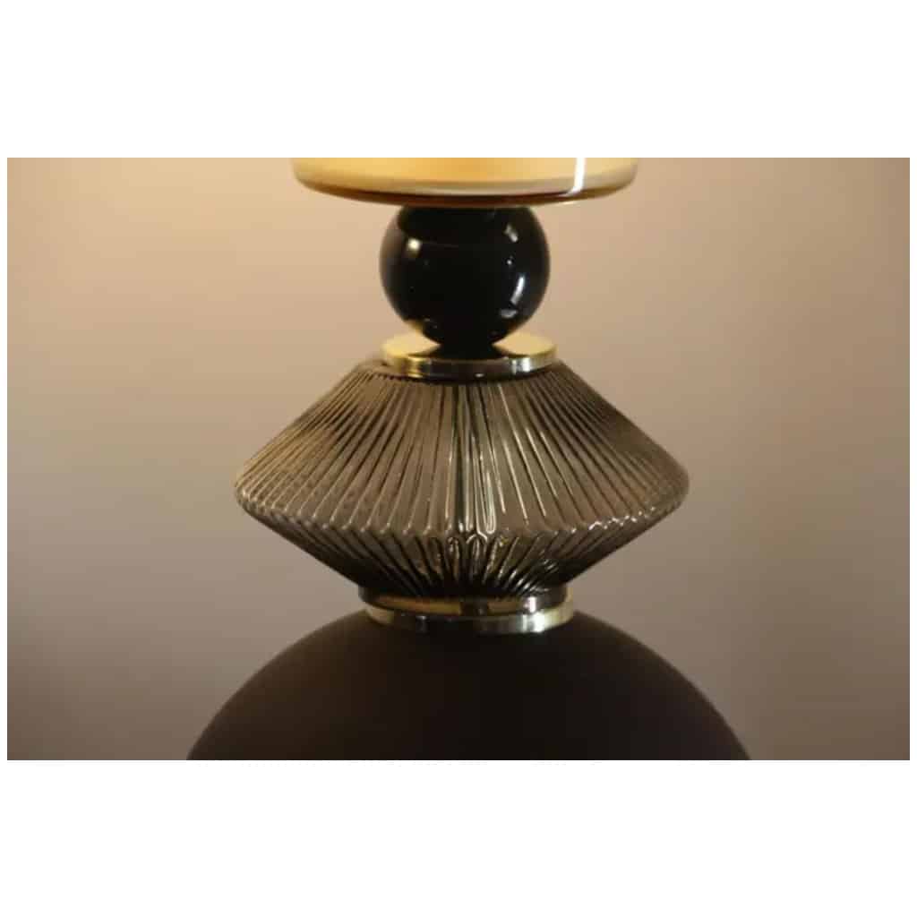 Paire de lampes de table en verre de Murano beige et brun fumé 5