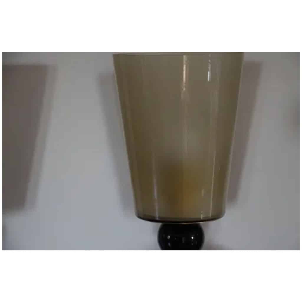 Paire de lampes de table en verre de Murano beige et brun fumé 7