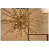 Lustre Spoutnik extra large en laiton et fleurs en cristal transparent 32